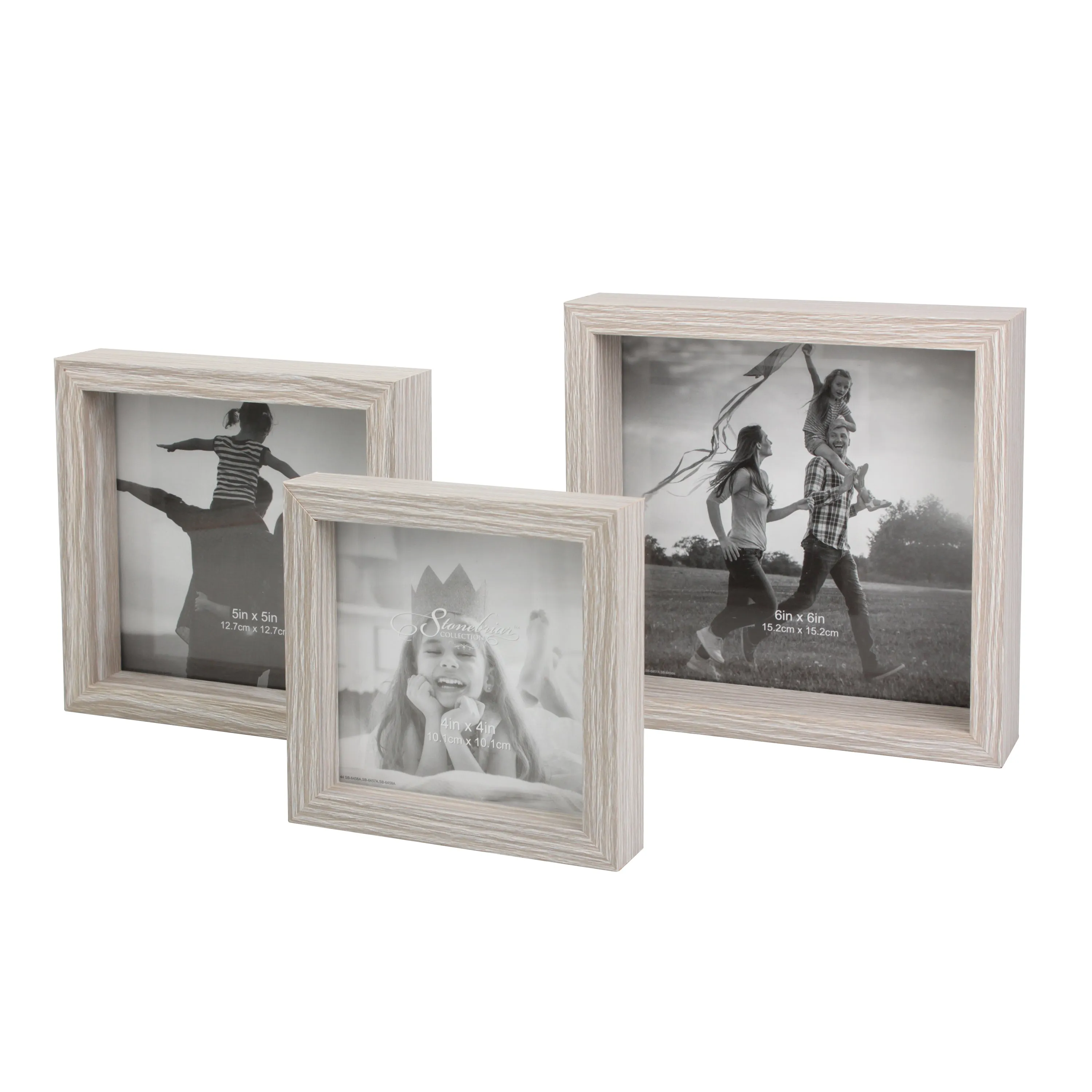 Decorative Square Wall Mounted Gallery Frames, Wood, Light Gray, Set of 3