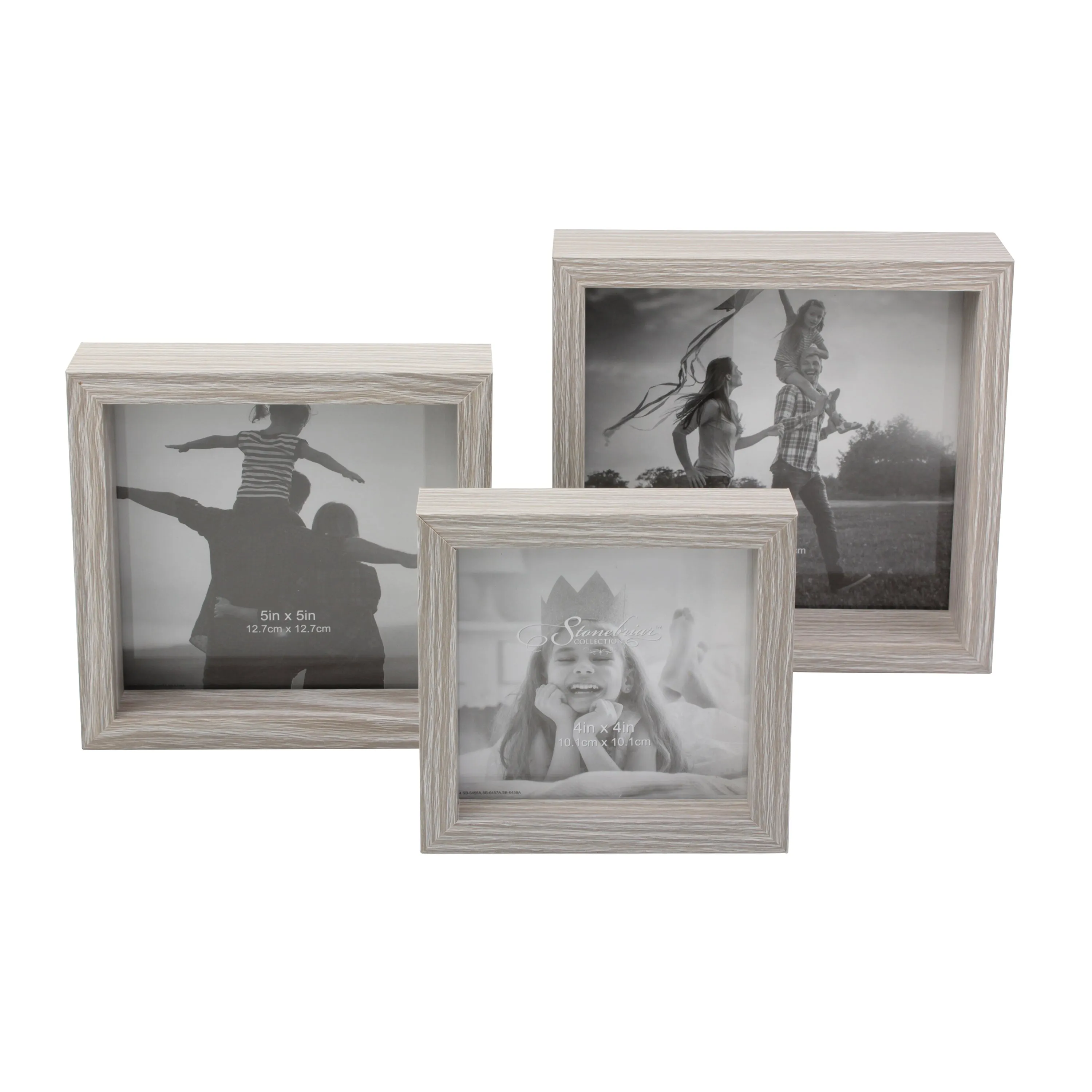 Decorative Square Wall Mounted Gallery Frames, Wood, Light Gray, Set of 3