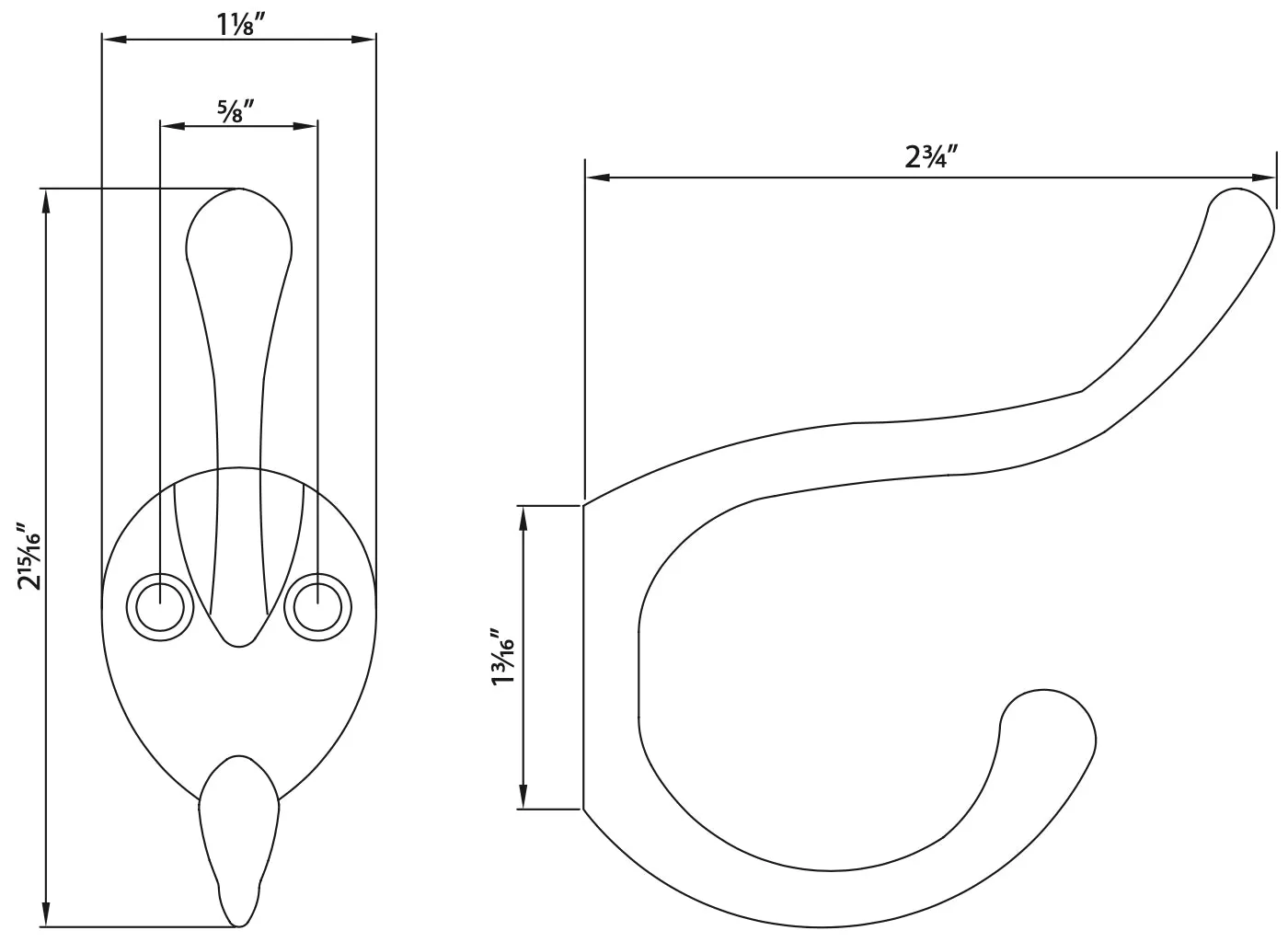 Designers Impressions Flat Black Heavy Duty Coat & Hat Hook: 57488