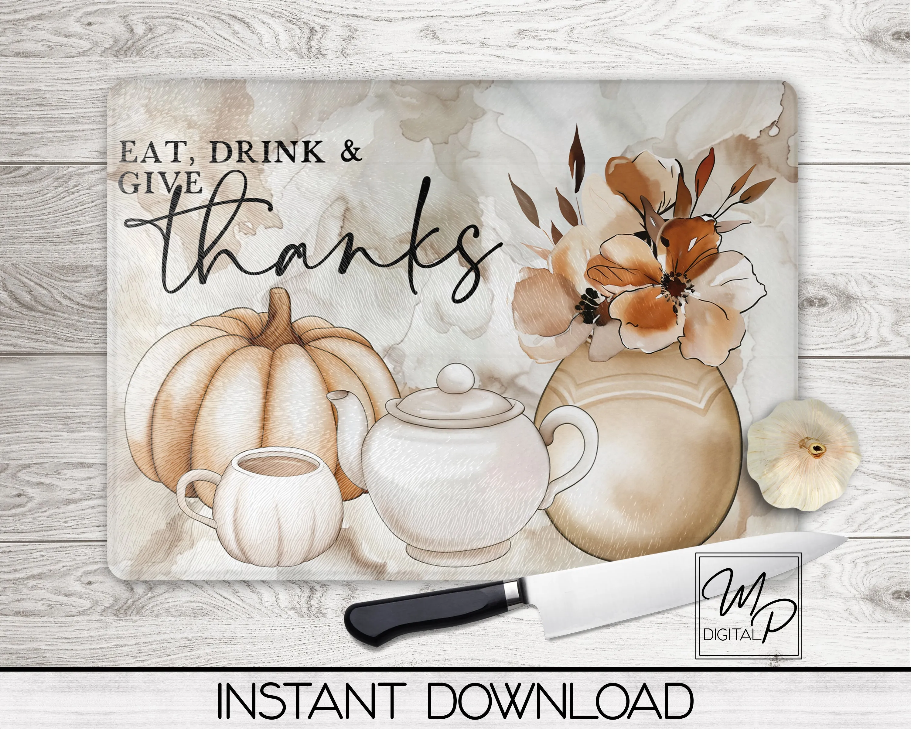 Fall Pumpkin PNG Sublimation Design For Cutting Boards and Signs, Digital Download