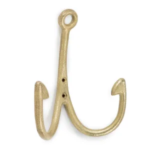 Fish Hook Double Wall Hook - Antique Gold