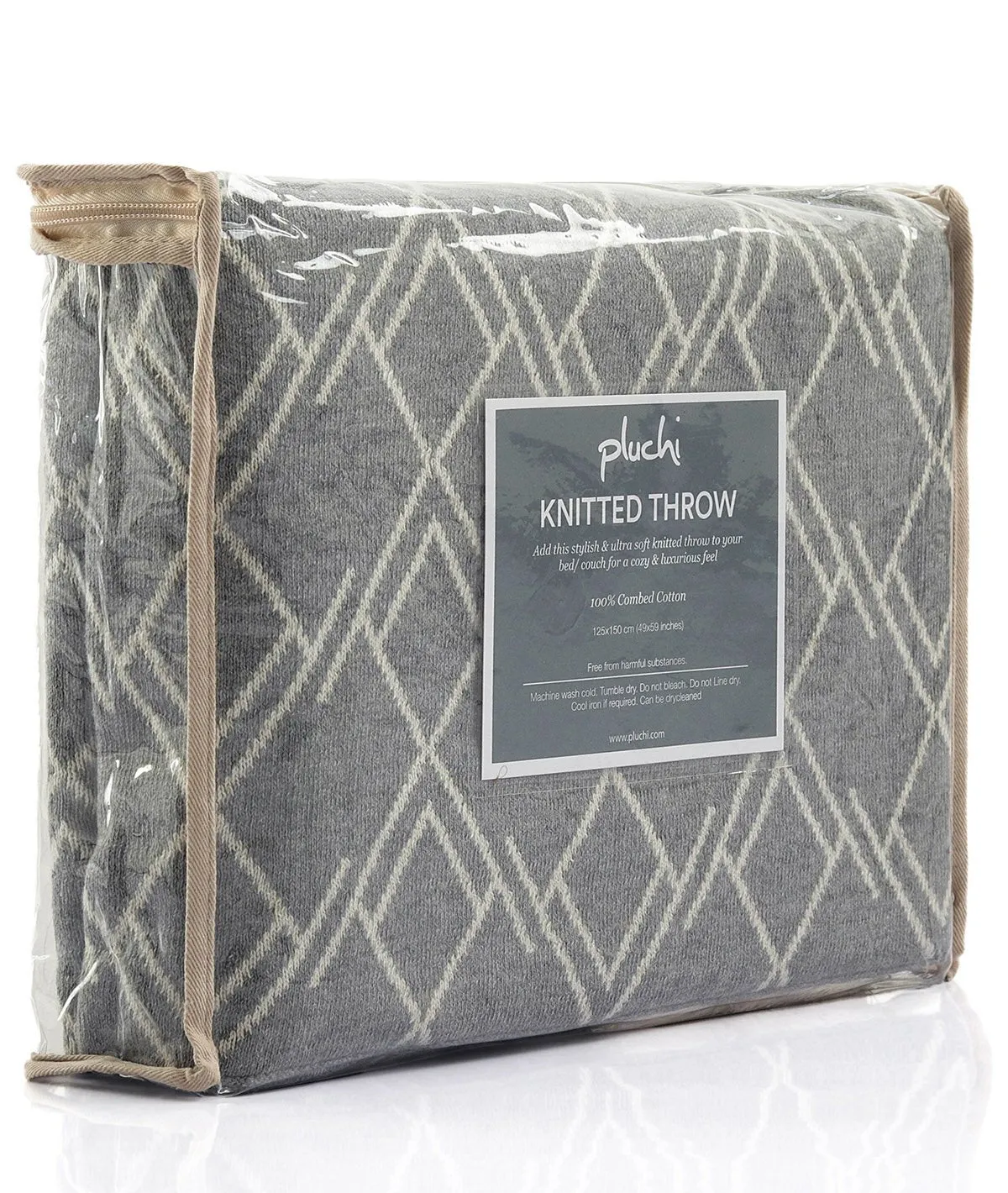 Gianna - Light Grey & Natural 100% Cotton Knitted All Season AC Throw Blanket