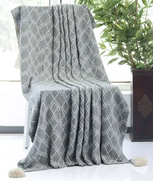 Gianna - Light Grey & Natural 100% Cotton Knitted All Season AC Throw Blanket