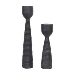 Giant Black Ribbed Candle Holder