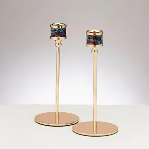 Gold Tone Finish / Enameled Aluminum Shabbat Candlesticks Candle Holders