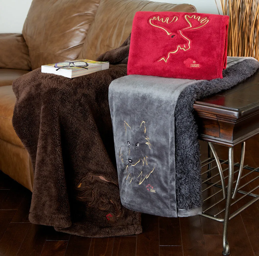 Graham Howard© "Angry Bear" Embroidered Alpaca Throw - Taupe/Vanilla