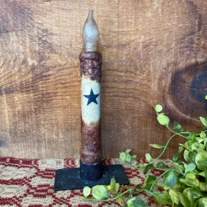 Grungy Battery Timer Taper Candle - Mustard Star 6"