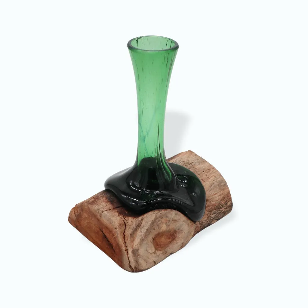 Handmade Glass Vases - Recycled Beer Bottles & Gamel Wood