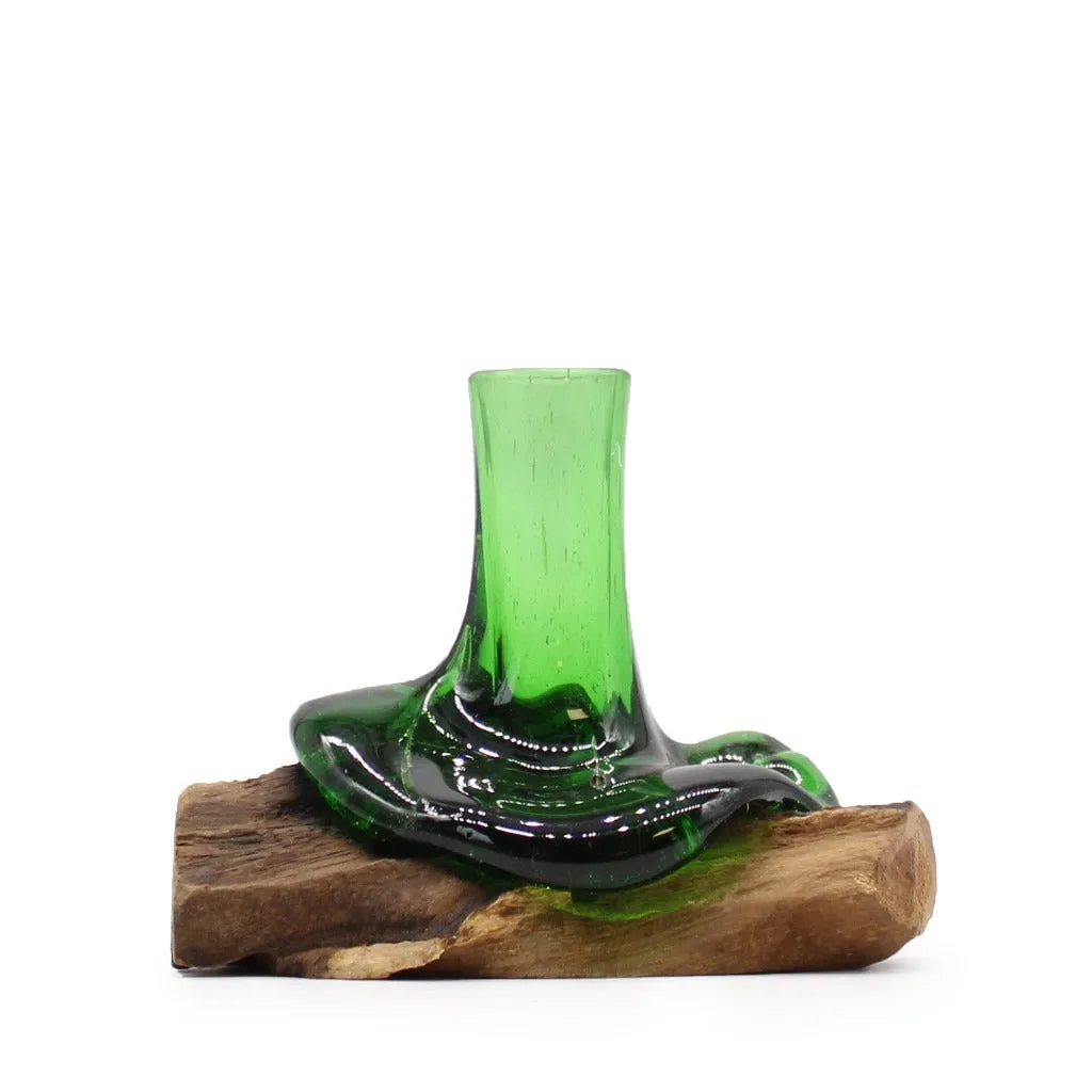 Handmade Glass Vases - Recycled Beer Bottles & Gamel Wood