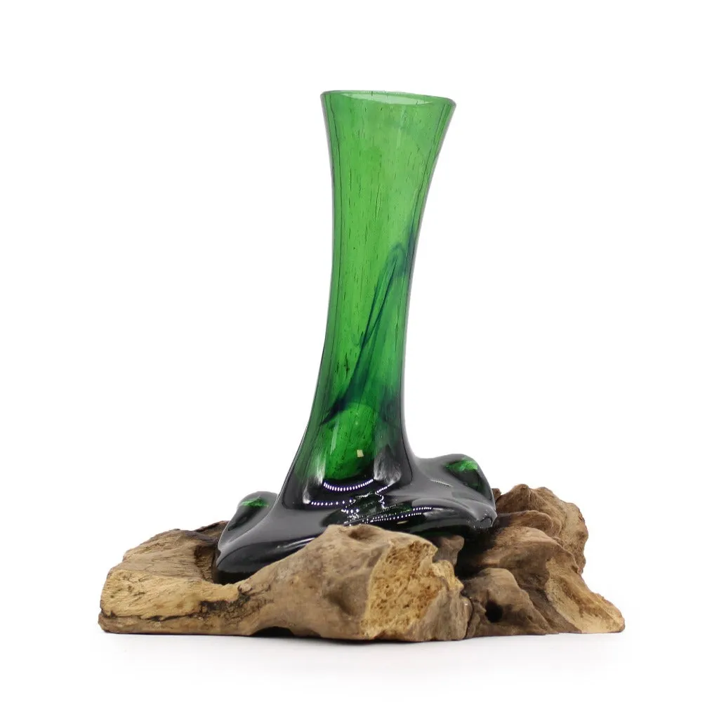 Handmade Glass Vases - Recycled Beer Bottles & Gamel Wood