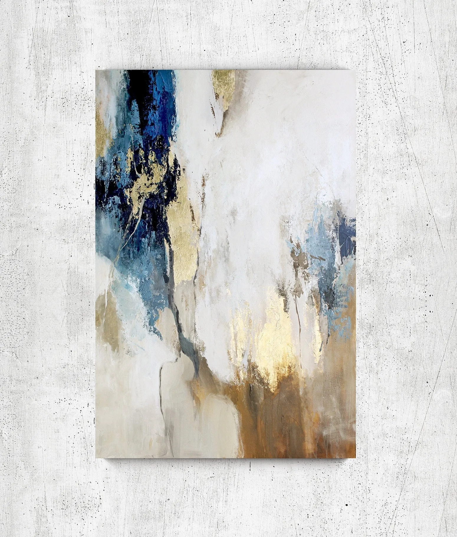 Huge Acrylic Abstract Blue Gold Beige Gray Brown White Painting Canvas Np030