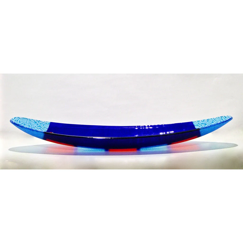 Italian Orientalist Azure Blue and Red Murano Glass Bowl Modern Centerpiece