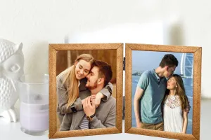 KDM Home joint Decor photo frame 8x10 Inch Golden Taxture Color Synthetic Wood For Tabletop folding stand frame (2 Photo Accommodation 8x10 Inch)