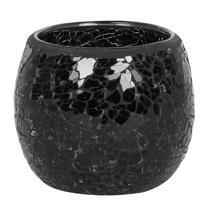 Large Black Crackle Glass Candle Holder