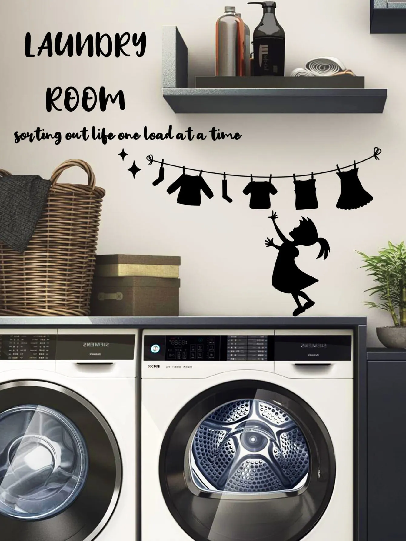 Laundry Room Wall Sticker Decorative Wall Art Decal Creative Design for Home