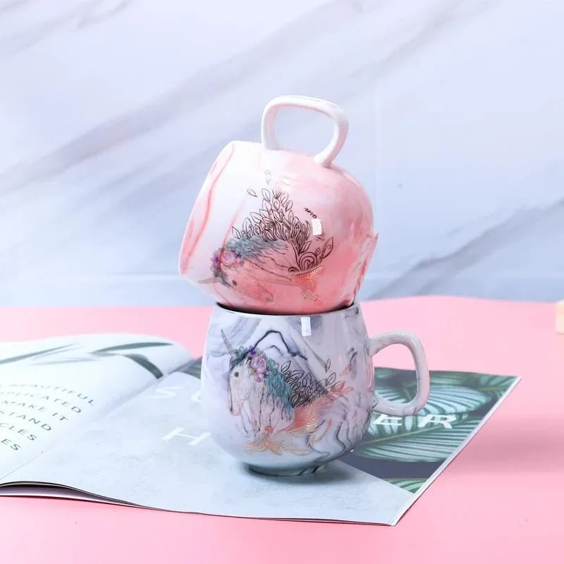 Marble Ceramic Flamingo Coffee Mug for Office Bar