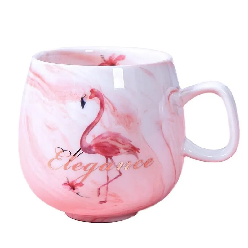 Marble Ceramic Flamingo Coffee Mug for Office Bar