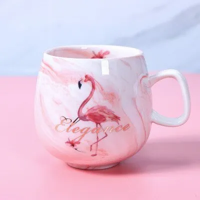 Marble Ceramic Flamingo Coffee Mug for Office Bar