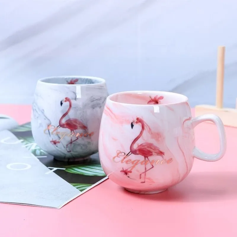 Marble Ceramic Flamingo Coffee Mug for Office Bar