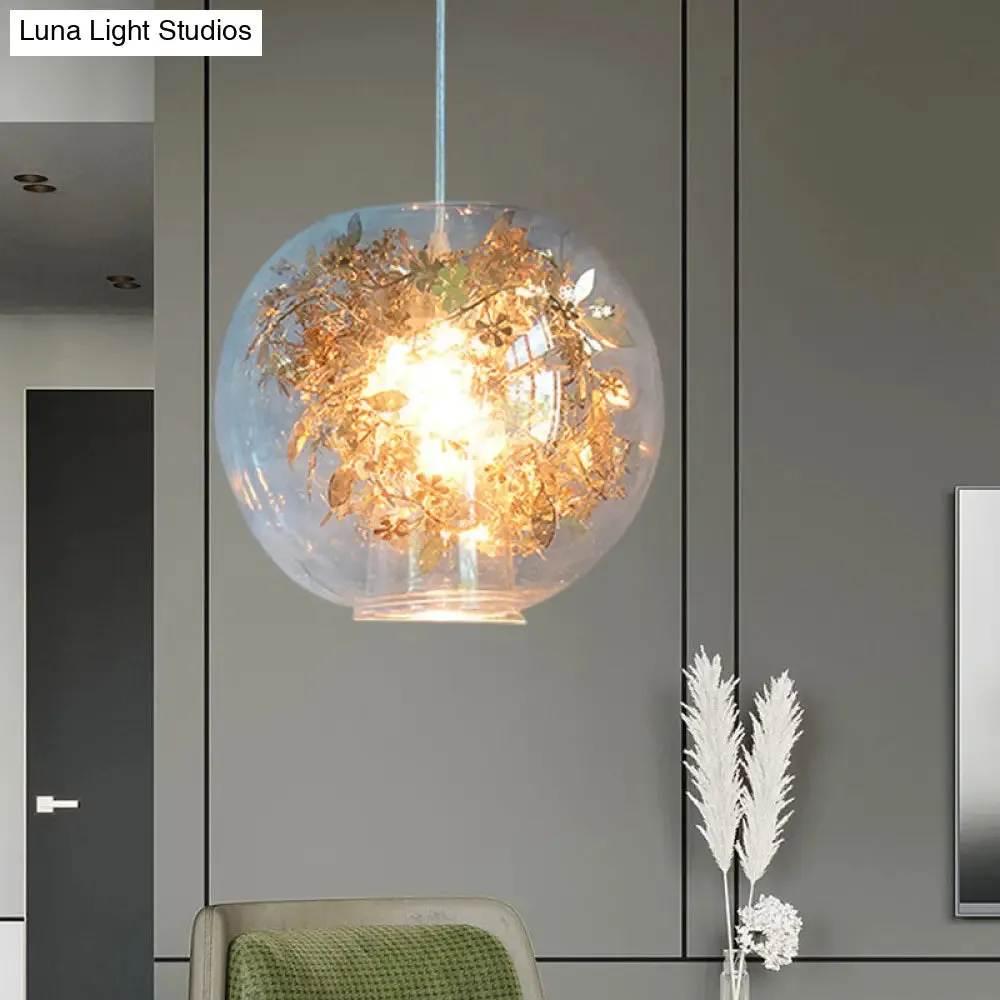 Modern Clear Glass Shattered Leaves Pendant Light with 1 Light, Silver/Gold Finish