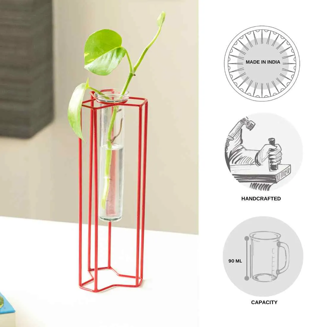 Modern Glass Garden' Test Tube Table Planter/Vase (25.4 cm | Red)