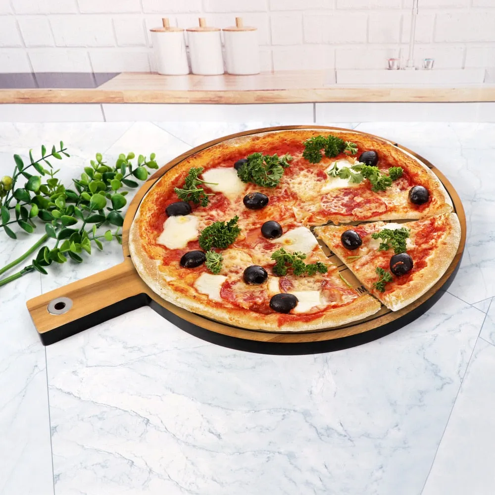 Natural Acacia Wood Pizza Boards With Handle Paddle Cutting Boards