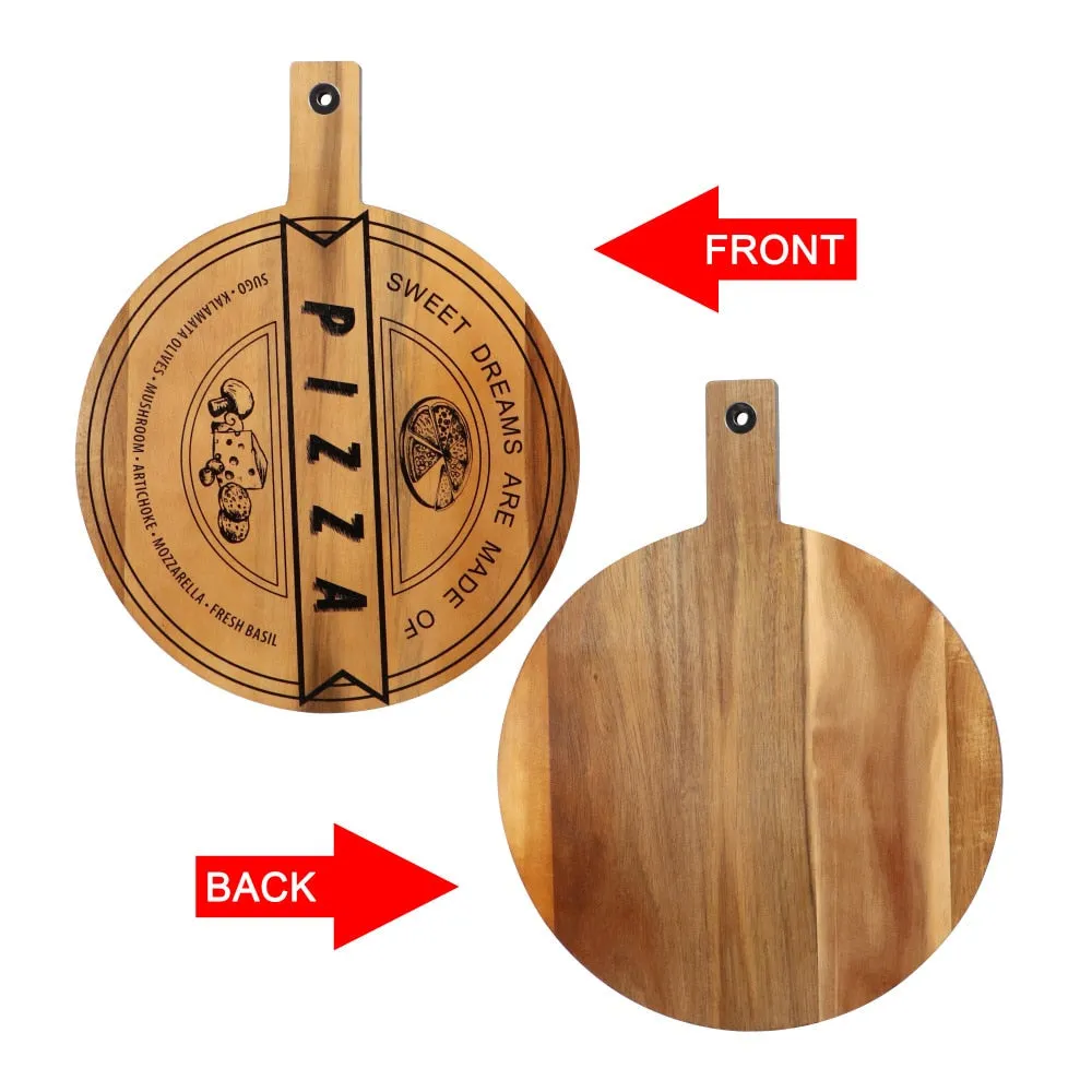 Natural Acacia Wood Pizza Boards With Handle Paddle Cutting Boards