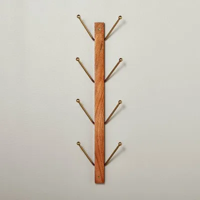 Open Box - 24" Wood & Metal Vertical Wall Rack Brown/Brass - Hearth & Hand with Magnolia