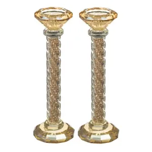 Pair Of Crystal Candlesticks 22.5 Cm With Stones