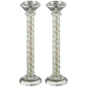 Pair Of Crystal Candlesticks 25.5 Cm With Stones