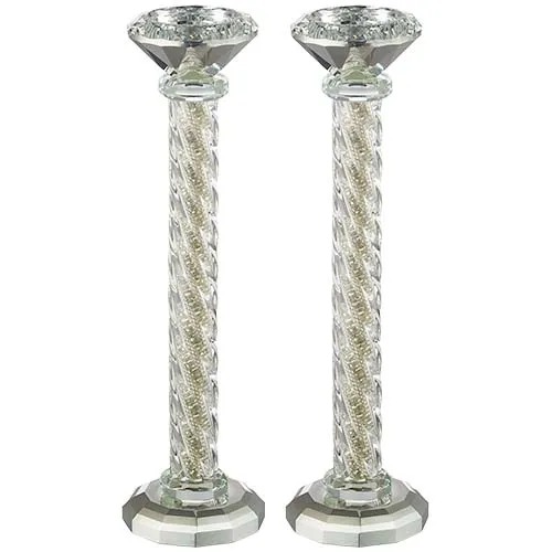 Pair Of Crystal Candlesticks 25.5 Cm With Stones