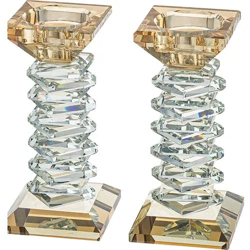 Pair Of Crystal Elegant Candlesticks 14 Cm