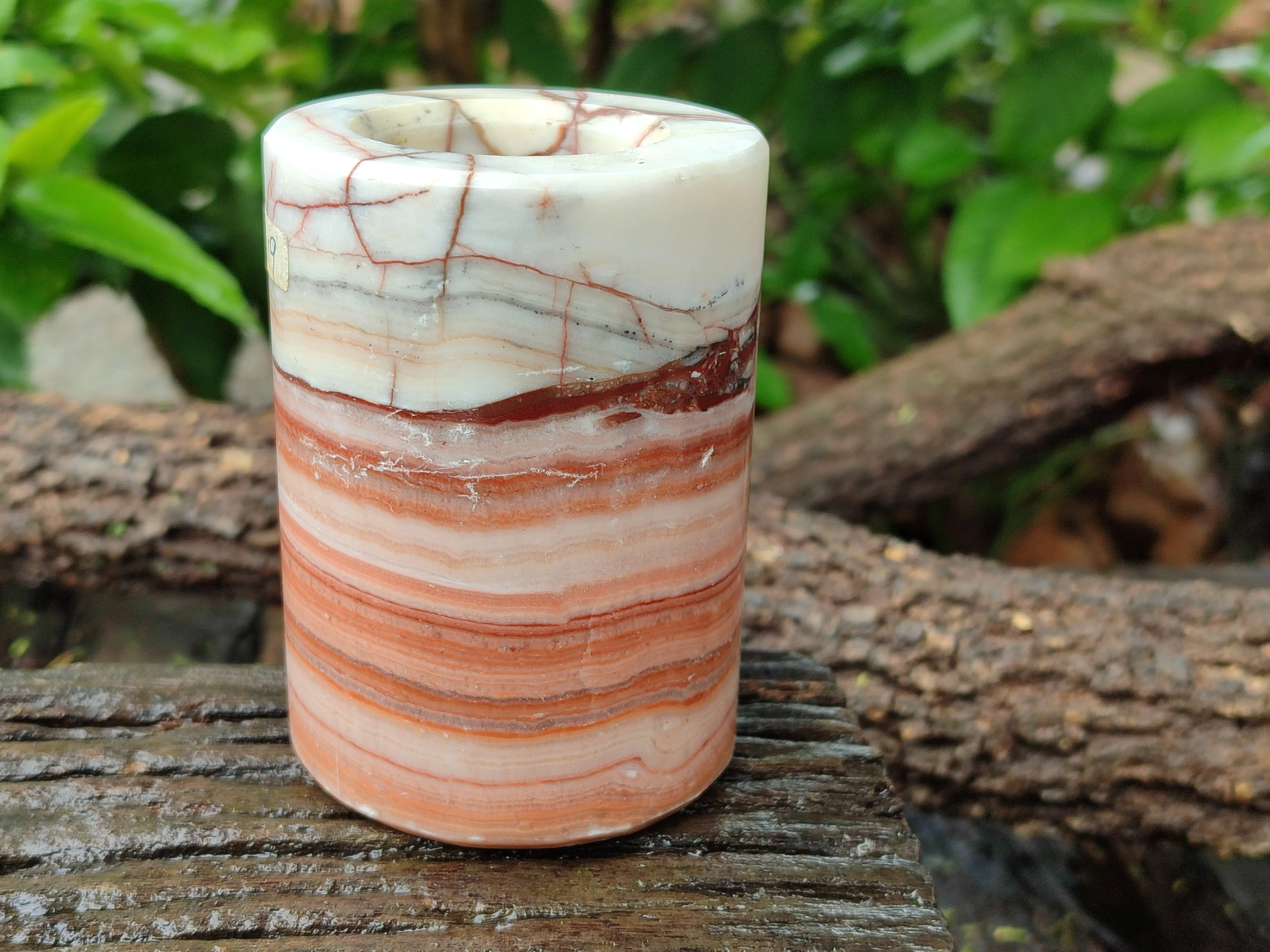 Polished Banded Onyx Candle Holders x 2 From Mexico