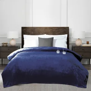 Queen Heated Blanket Navy - Brookstone