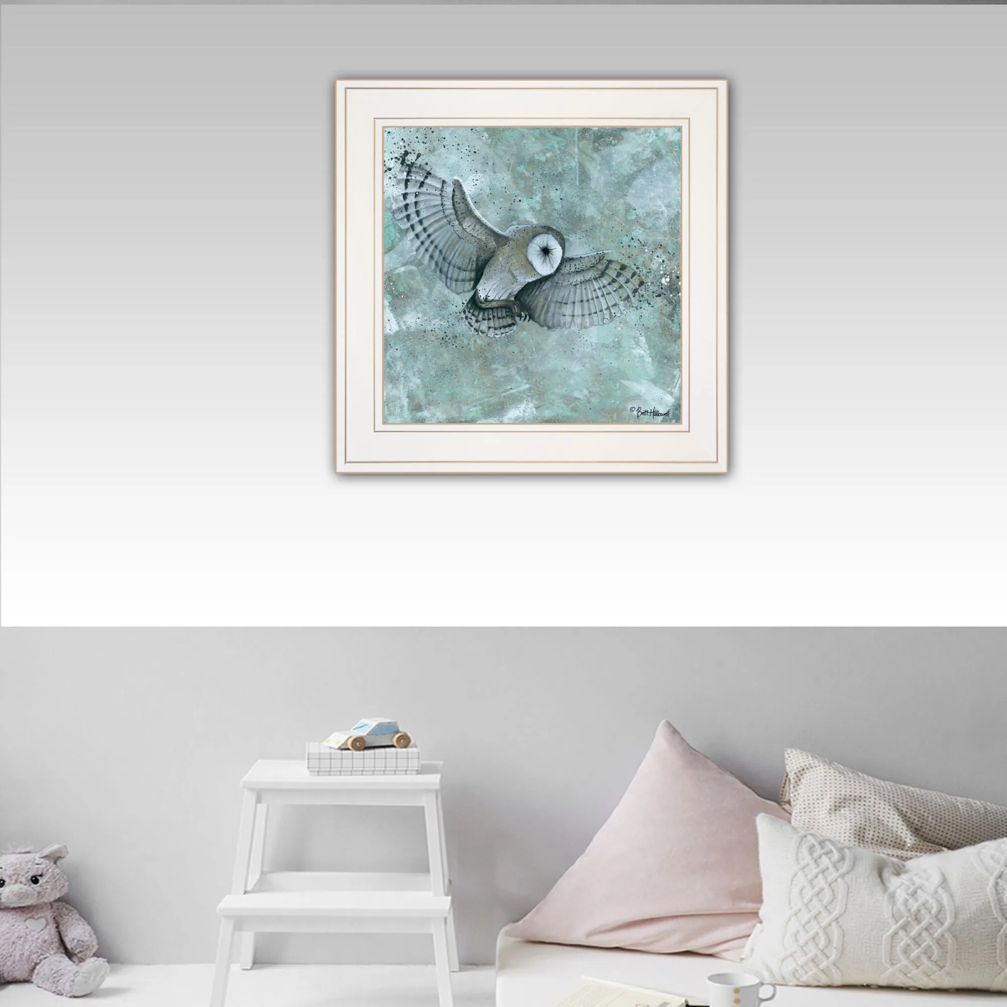 "Simplicity Owl" by Britt Hallowell, Ready to Hang Framed Print, White Frame