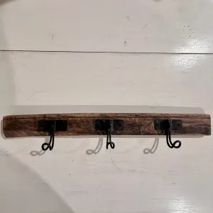 Reclaimed Wood Wall Rack with 3 Hooks