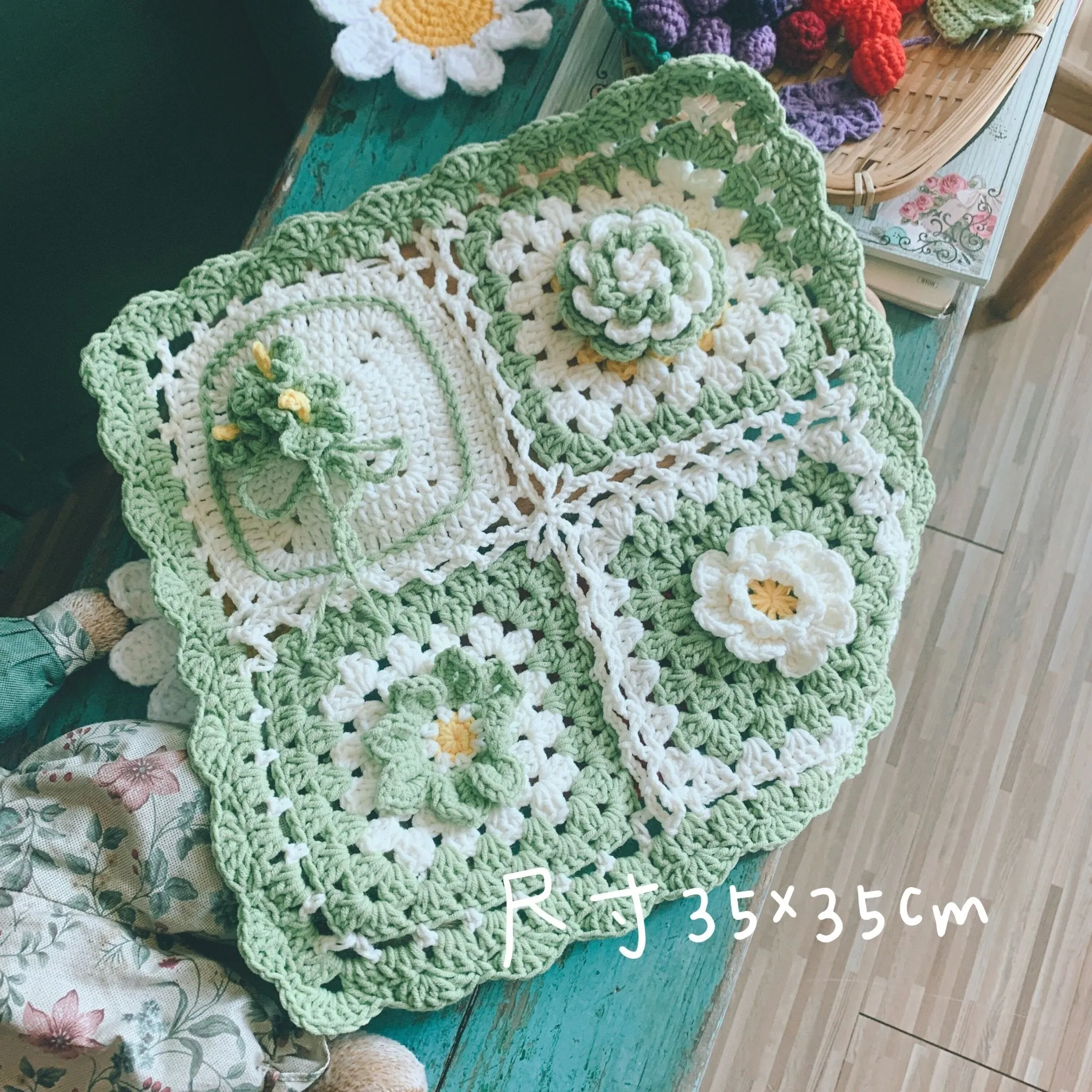 Retro Wisteria Gardenia Crochet Blanket