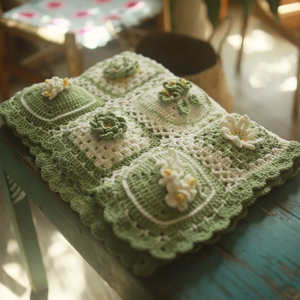 Retro Wisteria Gardenia Crochet Blanket