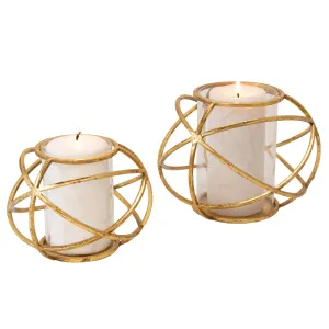 S/2 6" Orb Candle Holder , Gold