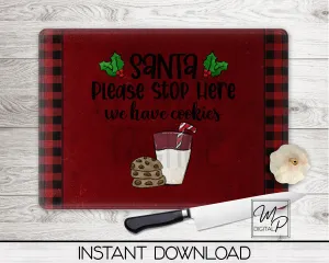 Santa Milk and Cookies PNG Sublimation Design For Cutting Boards, Dish Mats and Signs, Digital Download