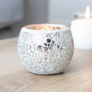 Small Silver Crackle Glass Candle Holder