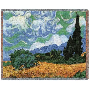 Van Gogh© Wheat Field With Cypress Woven Cotton Throw Blanket