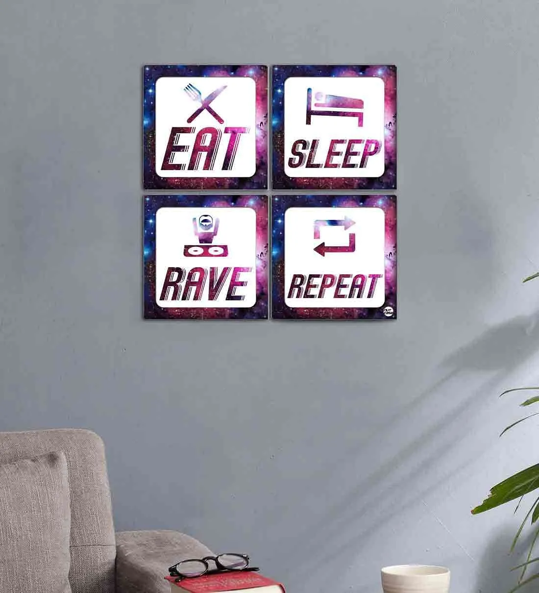 Wall Art Decor Panel For Home - Eat Sleep Rave Repeat Sign