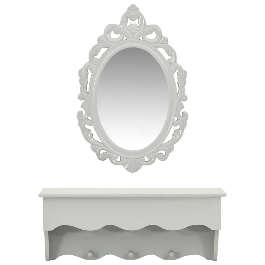 Wall Shelf Set for Keys&Jewelery with Mirror and Hooks Grey