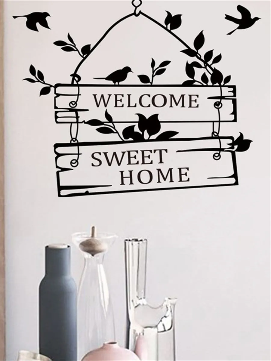 Welcome Sweet Home Birds Sign Wall Sticker Creative Decor Wall Art Adhesive Wall