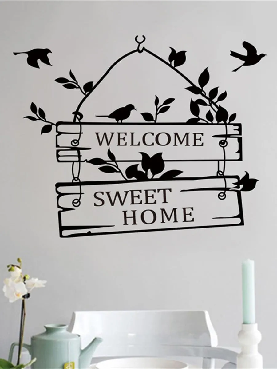 Welcome Sweet Home Birds Sign Wall Sticker Creative Decor Wall Art Adhesive Wall