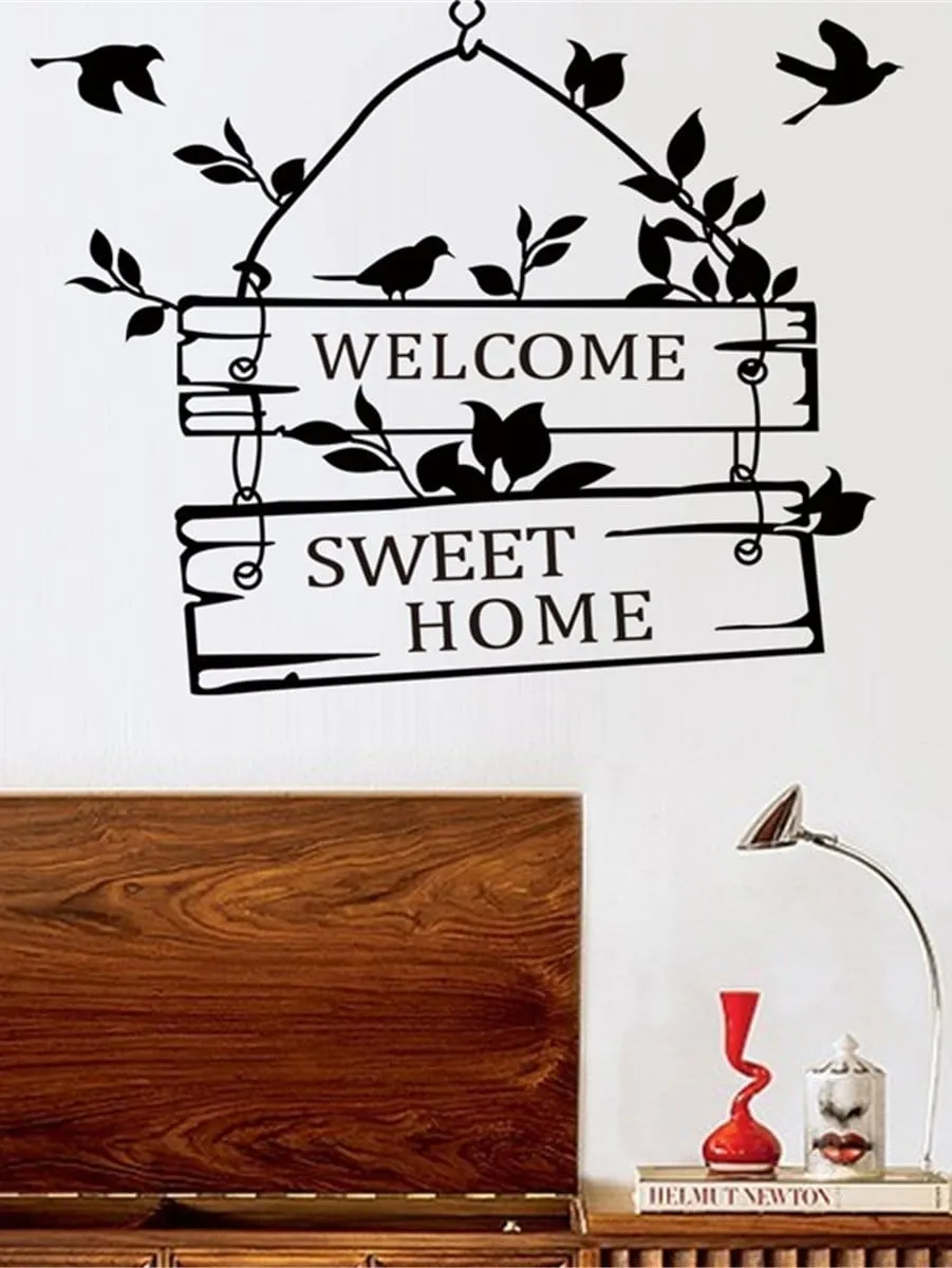 Welcome Sweet Home Birds Sign Wall Sticker Creative Decor Wall Art Adhesive Wall