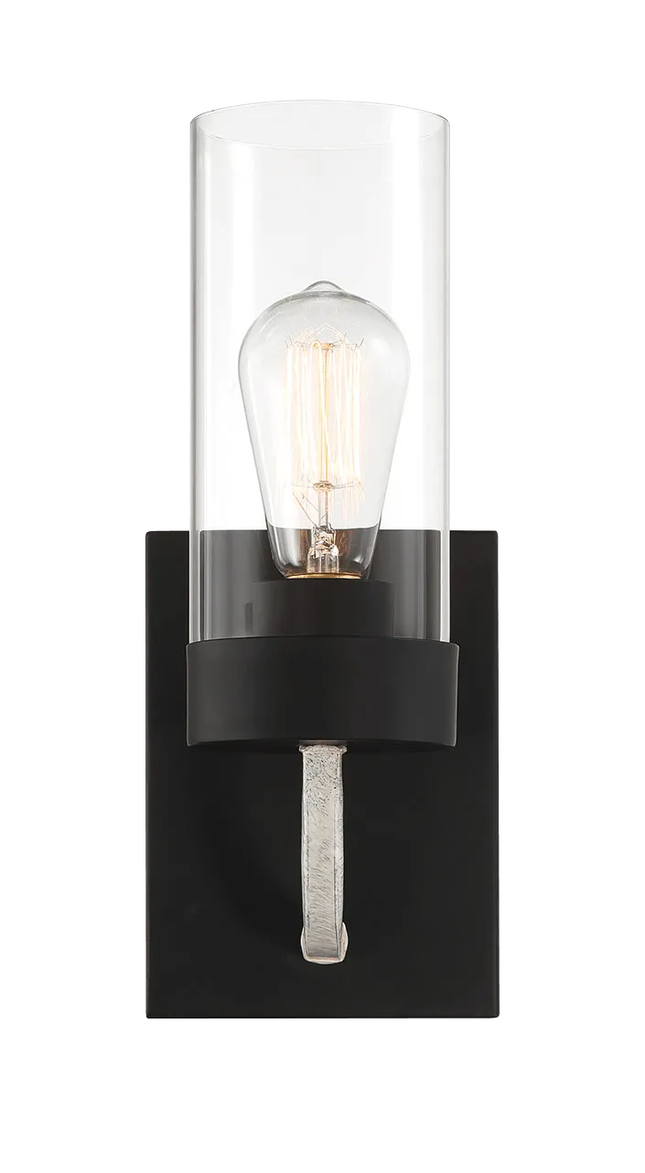 Zephyr Single Light Sconce With Clear Glass Metal Black Finish