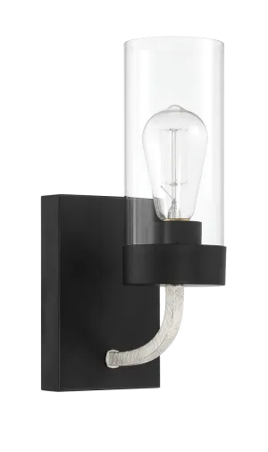 Zephyr Single Light Sconce With Clear Glass Metal Black Finish